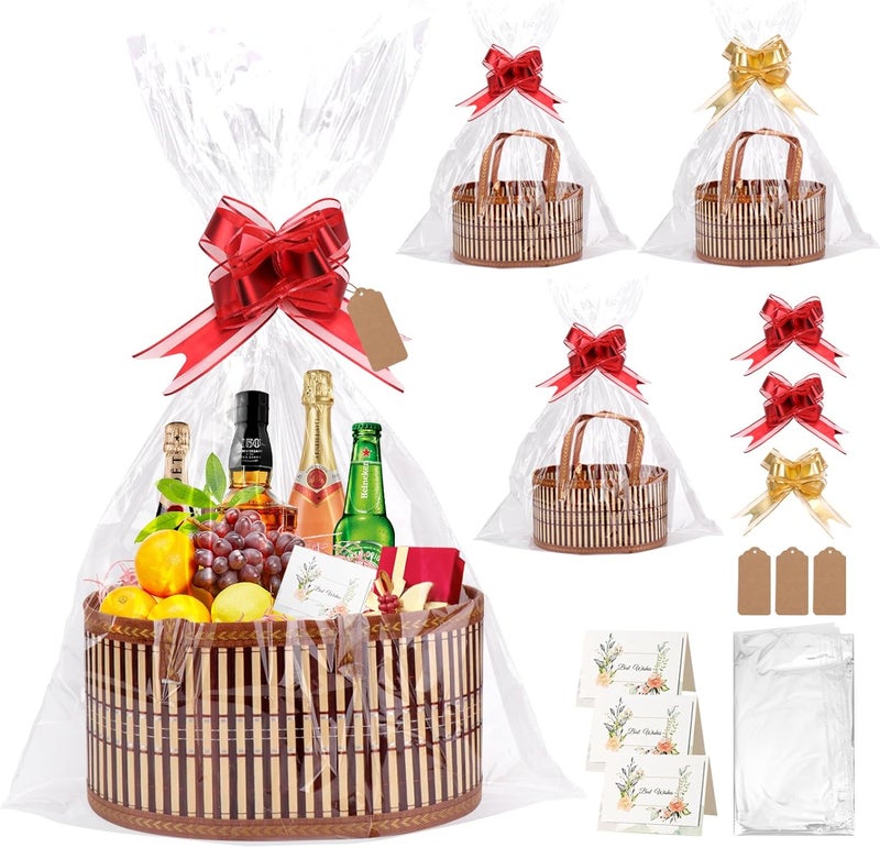 Dreamtop 3 Set Baskets for Gifts Empty, Woven Bamboo Gift Basket Empty Large with Handles, Sturdy Gift Basket Kit Empty to Fill for Christmas Birthday Baby Shower Wedding Gift (Brown) - Image 1